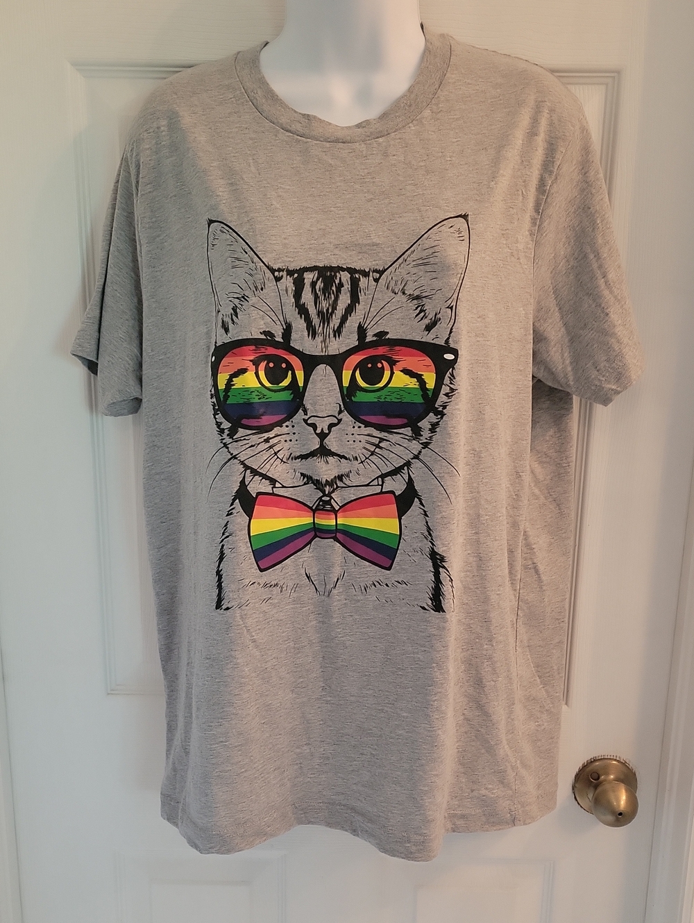 Celebrate It Gray Cat Tee with Rainbow Sunglasses and Bow Tie
